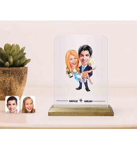 BK Gift Kişiye Özel Evleniyoruz Karikatürlü Çerçeve-4 (Beyaz)
