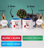 İkili Mavi Lacivert Sevgiliye Sevgililer Günü Hediyesi 10 Kupa Bardak Anahtarlık