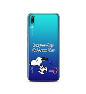 Snoopy Tasarımlı Süper Şeffaf Silikon Telefon Kılıfı Huawei Y7 Prime 2019