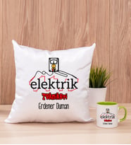 Elektrik Teknikeri Kare Yastık ve Yeşil Kupa Bardak