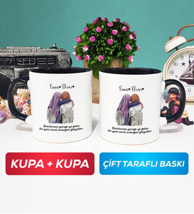 İkili Arkadaşa Hediye Yan Yana Kupa Bardak Siyah