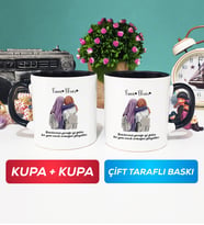 İkili Arkadaşa Hediye Yan Yana Kupa Bardak Siyah