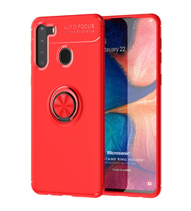 Microsonic Samsung Galaxy A21 Kılıf Kickstand Ring Holder Kırmızı