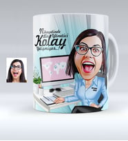 BK Gift Kişiye Özel Bayan Genel Müdür Karikatürlü Beyaz Kupa Bardak  1