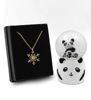 Sevimli Panda Kar Küresi & Gold Renk Kar Tanesi Kolye Hediye Seti
