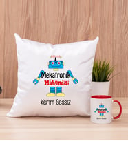 Mekatronik Mühendisi Kare Yastık ve Kırmızı Kupa Bardak