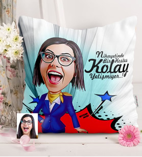 BK Gift Kişiye Özel Hostes Karikatürlü  Yastık  2