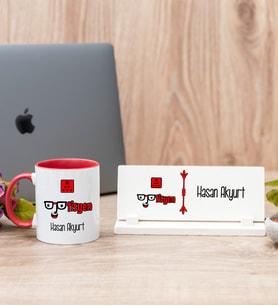 Optisyen Kırmızı Kupa Bardak Ve Masa İsimliği Hediye Seti
