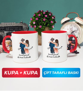 İkili Sevgiliye Hediye Bir Ömür Sevgililer Günü Hediyesi Kupa Bardak Kırmızı