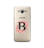 Pembe Çiçekli Harf Tasarım Süper Şeffaf Silikon Telefon Kılıfı Samsung Grand Pri