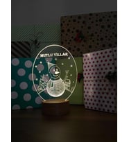 3 Boyutlu Mutlu Yıllar Led Lamba Yılbaşı Hediyesi Ahşap Taban 7 Farklı Işık Renkli