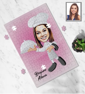 Kişiye Özel Aşçı Tasarımlı Karikatür A4 99 Parça Puzzle Bayan-3