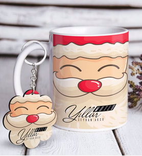 BK Gift Kişiye Özel Noel Baba Beyaz Kupa ve Anahtarlık Hediye Seti-6 (Model 1)
