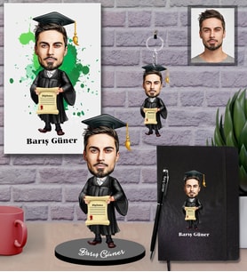 Kişiye Özel Mezuniyet Karikatürlü 5 li Hediye Seti Bay-2