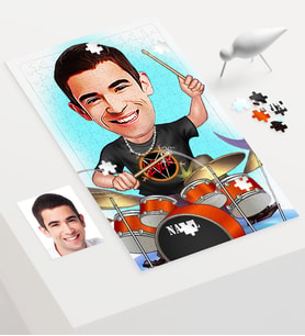 BK Gift Kişiye Özel Bay Baterist Karikatür 240 Parça A3 Puzzle  1