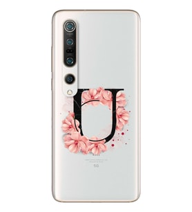 Pembe Çiçekli Harf Tasarım Süper Şeffaf Silikon Telefon Kılıfı Xiomai Mi10- Mi 1