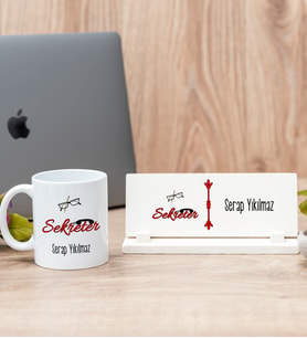 Sekreter Beyaz Kupa Bardak Ve Masa İsimliği Hediye Seti