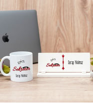 Sekreter Beyaz Kupa Bardak Ve Masa İsimliği Hediye Seti