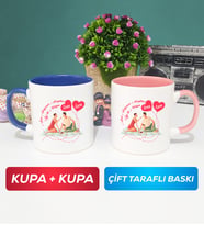 İkili Sevgiliye Sevgililer Günü Hediyesi 5 Kupa Bardak Lacivert Pembe