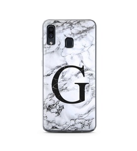Samsung A30 Beyaz Mermer Harf Tasarımlı Telefon Kılıfı G-Harfi 