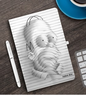 BK Gift Kişiye Özel 3D Çizim Kapaklı Beyaz Defter Kalem Seti - 4