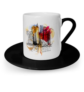 BK Gift Kişiye Özel New York Tasarımlı Siyah Türk Kahvesi Fincanı  1