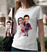 BK Gift Kişiye Özel Sevgililer Karikatür Beyaz Bayan Tişört  2