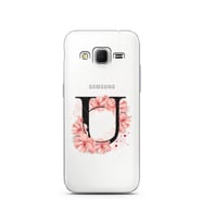 Pembe Çiçekli Harf Tasarım Süper Şeffaf Silikon Telefon Kılıfı Samsung Core Prim