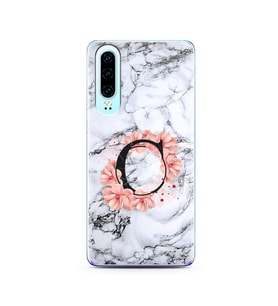 Mermer Çiçekli Harf Tasarım Süper Şeffaf Silikon Telefon Kılıfı Huawei P30  C-Ha