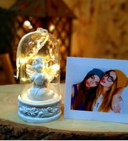 Kişiye Özel Fotoğraflı Beyaz Masum Melek Işıklı Fanus