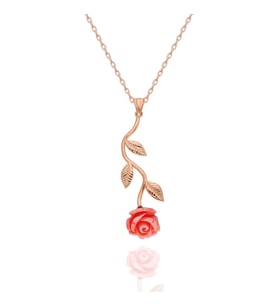 925 Ayar Gümüş Kadın Pembe Gül Kolye Rose Renk Zincirli