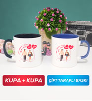 İkili Sevgiliye Sevgililer Günü Hediyesi 4 Kupa Bardak Siyah Lacivert