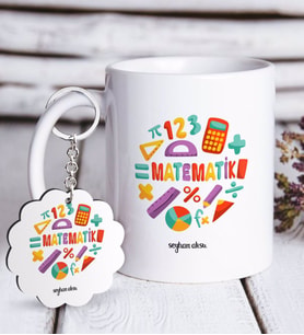 BK Gift Kişiye Özel Matematik Öğretmeni Beyaz Kupa ve Anahtarlık Hediye Seti-13 (Model 1)
