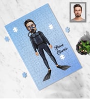 Kişiye Özel Dalgıç Karikatürlü A4 99 Parça Puzzle Bay-1