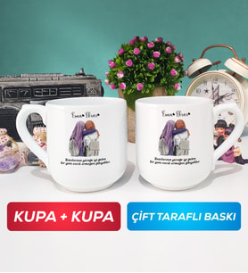 İkili Arkadaşa Hediye Yan Yana Kupa Bardak Oval