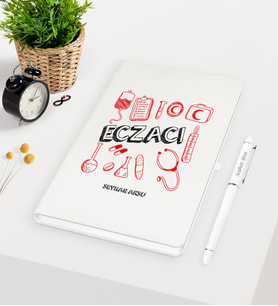 BK Gift Kişiye Özel Eczacı Beyaz Defter Kalem Seti - 2