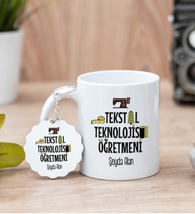 Tekstil Teknolojisi Öğretmeni Beyaz Kupa Bardak Ve Anahtarlık Set