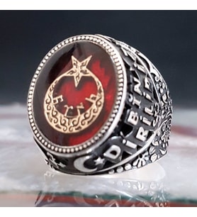 Ay yıldızlı Bir Ölür Bin Diriliriz Yazılı Gümüş Yüzük