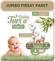 Baby Turco Bebek Bezi Doğadan Beden:4 (8-14Kg) Maxi 90 Adet Jumbo Fırsat Pk