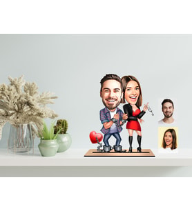 Kişiye Özel Sevgililer Karikatür Ahşap Biblo