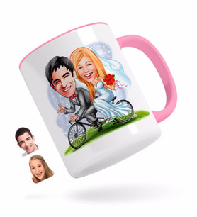 BK Gift Kişiye Özel Evleniyoruz Karikatürlü Pembe Kupa Bardak-3