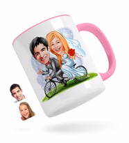 BK Gift Kişiye Özel Evleniyoruz Karikatürlü Pembe Kupa Bardak-3