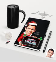 BK Gift Kişiye Özel Yılbaşı Bay Karikatürlü Siyah Defter Kalem Termos Mug Seti - 2