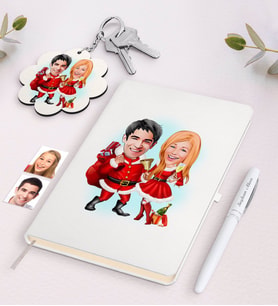BK Gift Kişiye Özel Sevgili Yeni Yıl Karikatürlü Beyaz Defter Kalem ve Anahtarlık Hediye Seti-3 (Model 1)