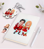 BK Gift Kişiye Özel Sevgili Yeni Yıl Karikatürlü Beyaz Defter Kalem ve Anahtarlık Hediye Seti-3 (Model 1)
