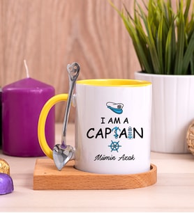 Kaptan Ahşap Altlıklı Sarı Kupa Bardak