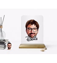 BK Gift Kişiye Özel Erkek Yüz Karikatürlü Ahşap Standlı Çerçeve-1 (Beyaz)