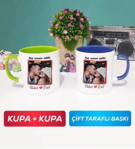 İkili Sevgiliye Sevgililer Günü Hediyesi 9 Kupa Bardak Yeşil Lacivert