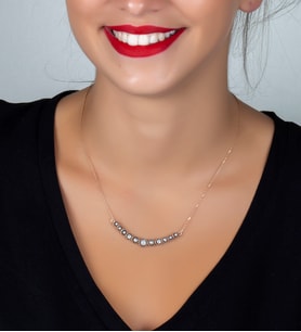 Gümüş Elmas Kesim Zirkon Taşlı Gerdanlık Stil Kolye (Rose)
