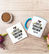 Tekstil Teknolojisi Öğretmeni Mavi Kupa Bardak Ve Bardak Altlığı Seti